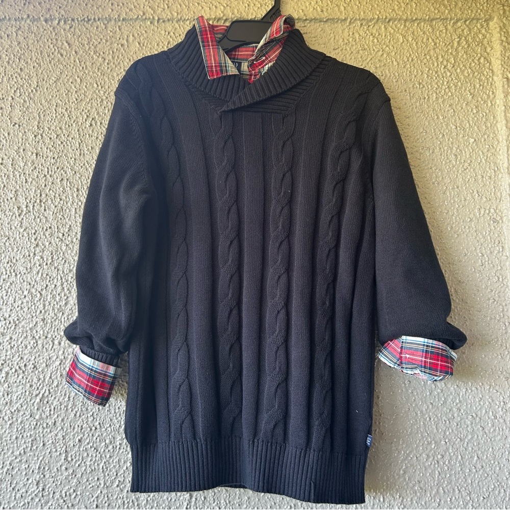 GAP Black Cable Knit Sweater and Red Plaid button down shirt 2 items XL boys new